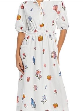 Ciao Lucia White Midi Dress with Pink & Yellow Shell Print